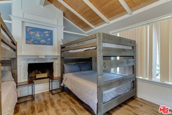 Bedroom, Fireplace, Interior, Wooden Ceilings, Wood Texture Flooring