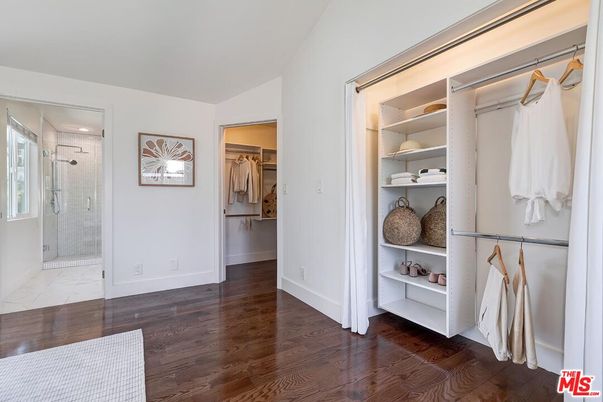 Bathroom, Glass Shower, Interior, Walk-in Closets, Wood Texture Flooring