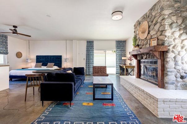 Bedroom, Fireplace, Interior, Living room, Stone Walls