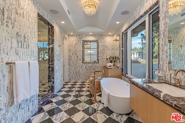 Bathroom, Chandelier, Dual Sink Vanities, Free Standing Baths, Interior, Recessed Lighting