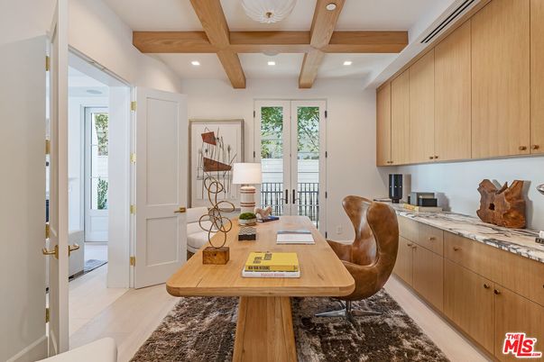 Home Office, Interior, Recessed Lighting, Wooden Beams, Wood Texture Flooring