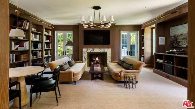 Chandelier, Dining room, Fireplace, Interior, Living room, Wooden Walls