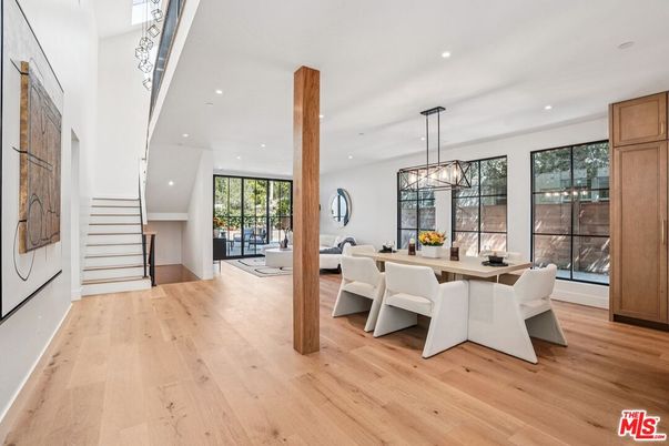 Dining room, Interior, Living room, Pendant Lights, Recessed Lighting, Wood Texture Flooring