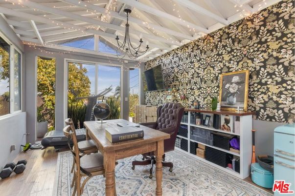 Chandelier, Home Office, Interior, Wood Texture Flooring