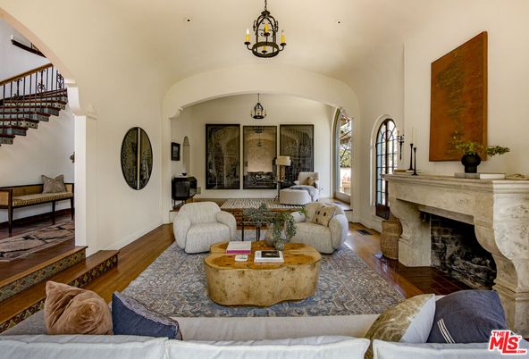 Fireplace, Interior, Living room, Pendant Lights, Wood Texture Flooring
