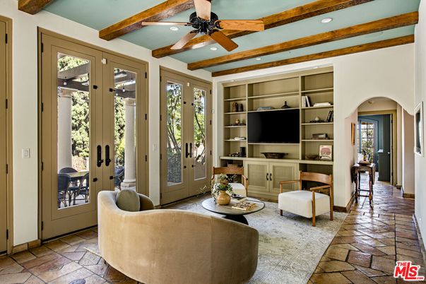 Interior, Living room, Recessed Lighting, Wooden Beams