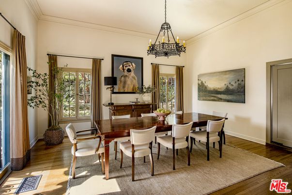 Dining room, Interior, Pendant Lights, Wood Texture Flooring
