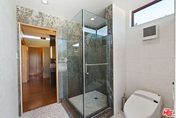 Bathroom, Glass Shower, Interior, Recessed Lighting, Wood Texture Flooring