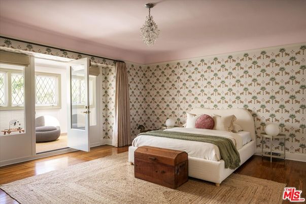 Bedroom, Chandelier, Interior, Wood Texture Flooring