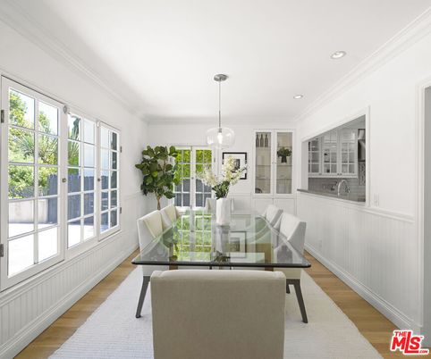 Dining room, Interior, Pendant Lights, Recessed Lighting, Wood Texture Flooring