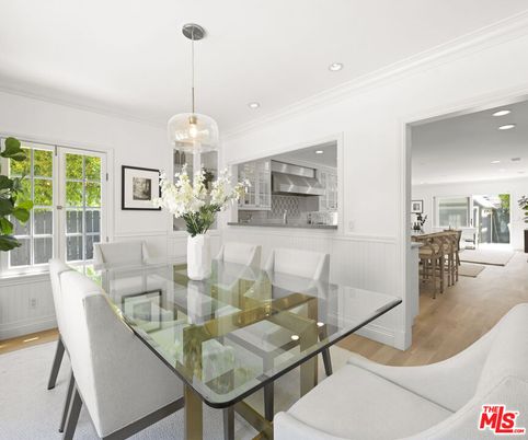 Dining room, Interior, Pendant Lights, Recessed Lighting, Wood Texture Flooring