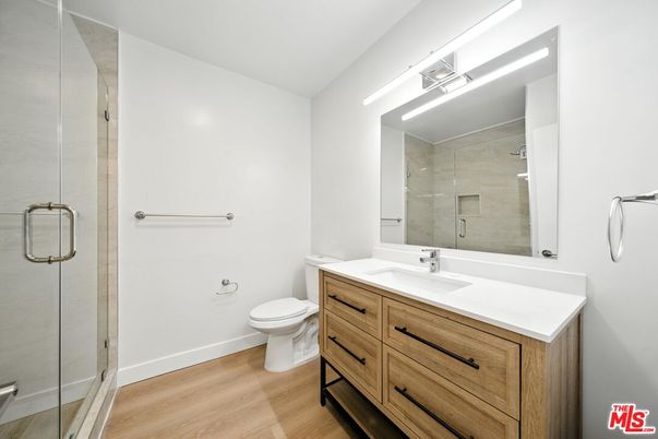 Bathroom, Glass Shower, Interior, Wood Texture Flooring