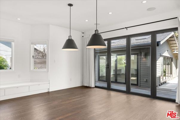 Empty room, Interior, Pendant Lights, Recessed Lighting, Wood Texture Flooring