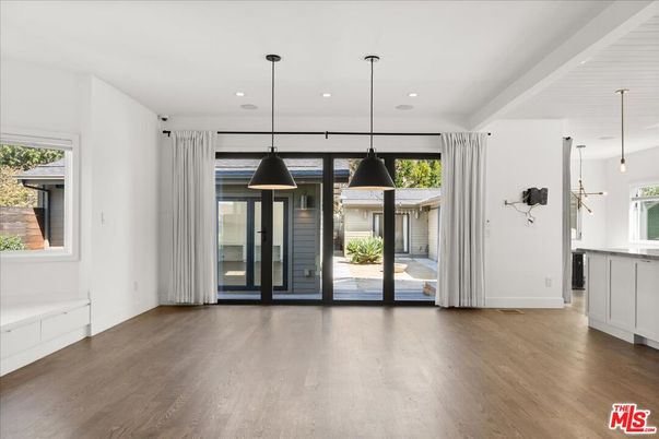Empty room, Interior, Pendant Lights, Recessed Lighting, Wood Texture Flooring