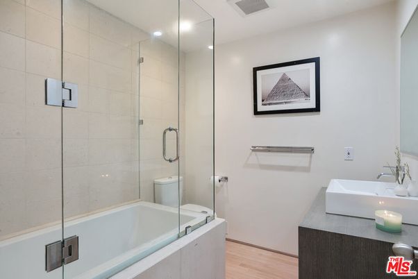Bathroom, Glass Shower, Interior, Recessed Lighting, Wood Texture Flooring