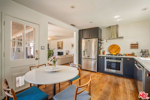 Dining room, Interior, Kitchen, Recessed Lighting, Stainless Steel Appliances, Wood Texture Flooring