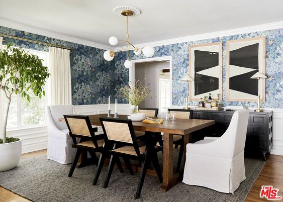 Dining room, Interior, Pendant Lights, Wood Texture Flooring