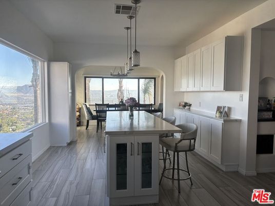 Dining room, Interior, Pendant Lights, Wood Texture Flooring