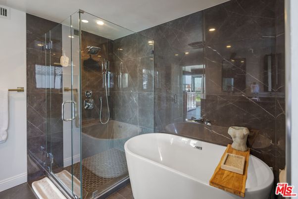 Bathroom, Free Standing Baths, Glass Shower, Interior, Recessed Lighting