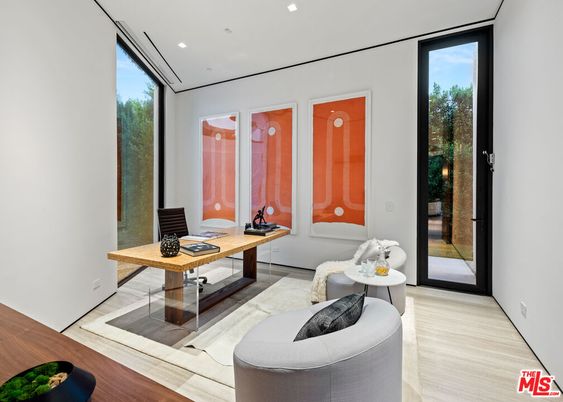 Home Office, Interior, Recessed Lighting, Wood Texture Flooring