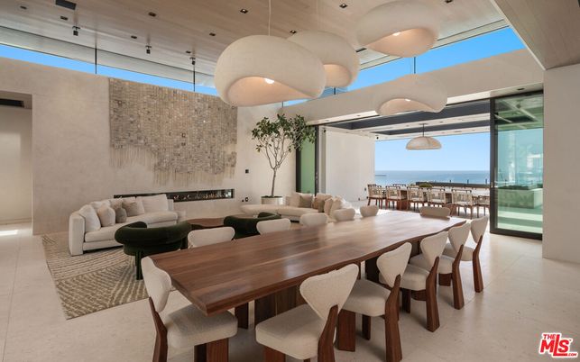 Dining room, Fireplace, Interior, Living room, Pendant Lights, Water
