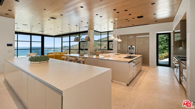 Dining room, Interior, Kitchen, Pendant Lights, Recessed Lighting, Water, Wooden Ceilings