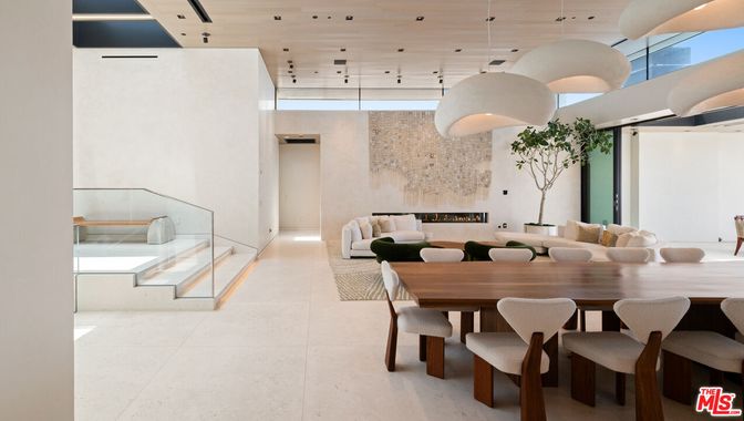 Dining room, Fireplace, Interior, Pendant Lights