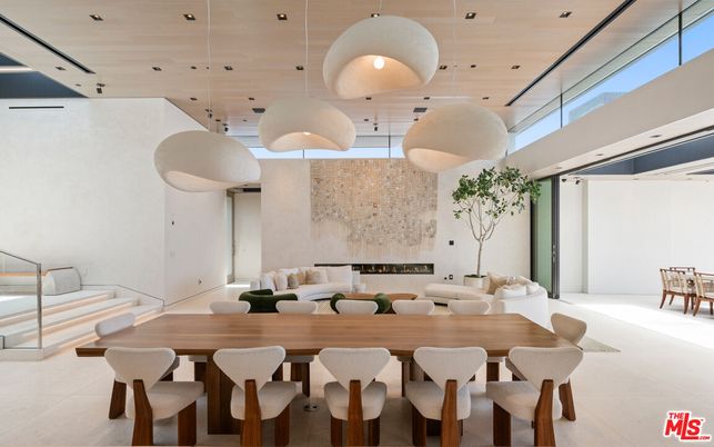 Dining room, Fireplace, Interior, Pendant Lights
