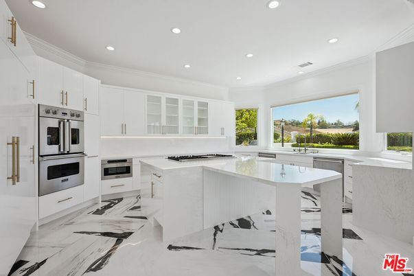 Interior, Kitchen, Marble, Recessed Lighting, Stainless Steel Appliances