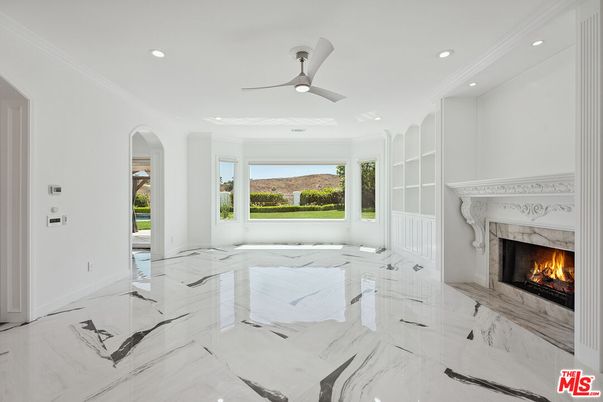 Empty room, Fireplace, Interior, Marble, Recessed Lighting
