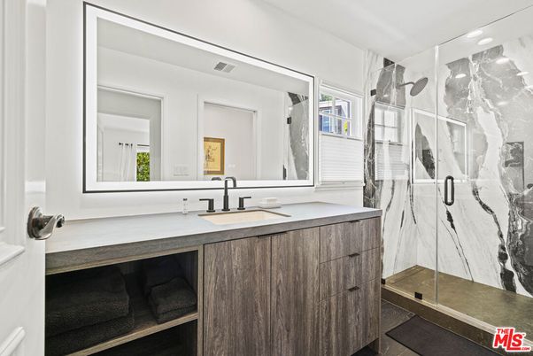 Bathroom, Glass Shower, Interior, Marble Walls, Recessed Lighting