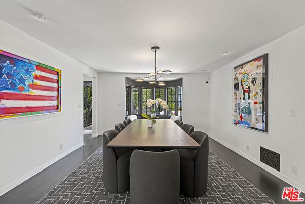 Dining room, Interior, Pendant Lights, Wood Texture Flooring