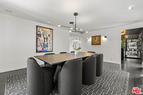 Dining room, Interior, Pendant Lights, Recessed Lighting, Wood Texture Flooring