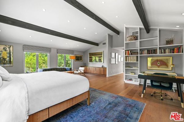 Bedroom, Home Office, Interior, Recessed Lighting, Wooden Beams, Wood Texture Flooring
