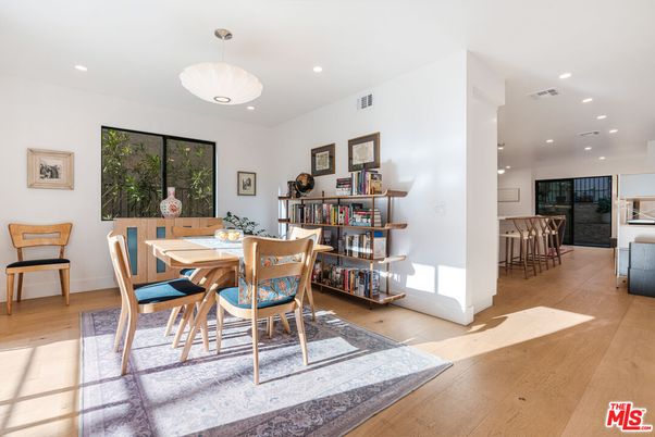 Dining room, Interior, Pendant Lights, Recessed Lighting, Wood Texture Flooring