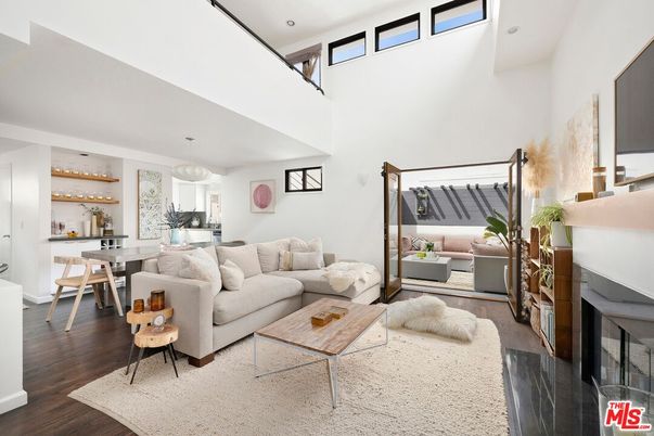 Dining room, Fireplace, Interior, Living room, Pendant Lights, Recessed Lighting, Wood Texture Flooring