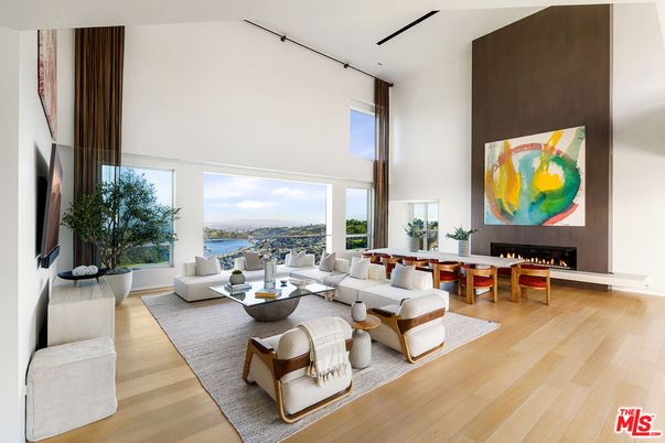 Dining room, Fireplace, Interior, Living room, Water, Wood Texture Flooring