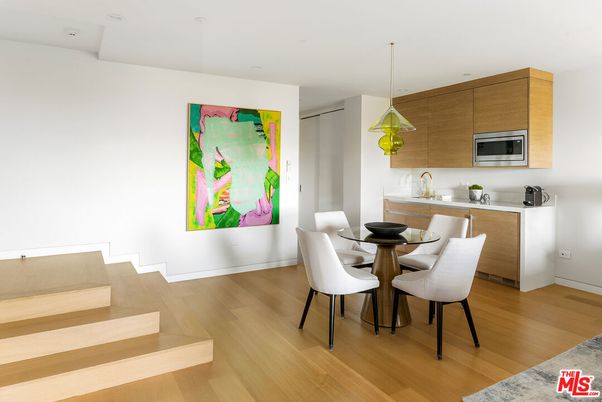 Dining room, Interior, Kitchen, Pendant Lights, Stainless Steel Appliances, Wood Texture Flooring