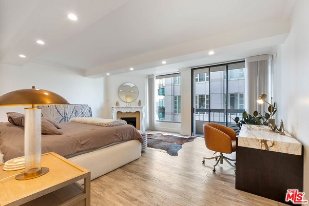 Bedroom, Fireplace, Home Office, Interior, Recessed Lighting, Wood Texture Flooring