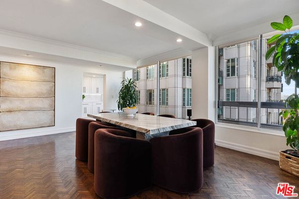 Dining room, Interior, Recessed Lighting, Wood Texture Flooring