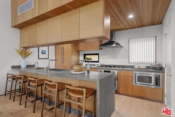 Interior, Kitchen, Recessed Lighting, Stainless Steel Appliances, Wooden Ceilings, Wood Texture Flooring