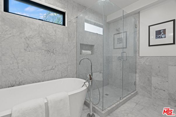Bathroom, Free Standing Baths, Glass Shower, Interior, Marble, Marble Walls