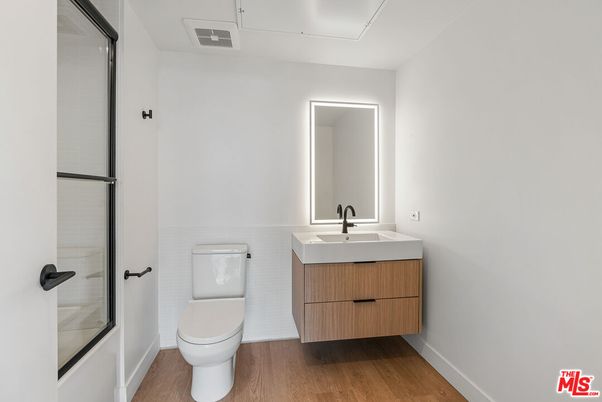 Bathroom, Glass Shower, Interior, Wood Texture Flooring