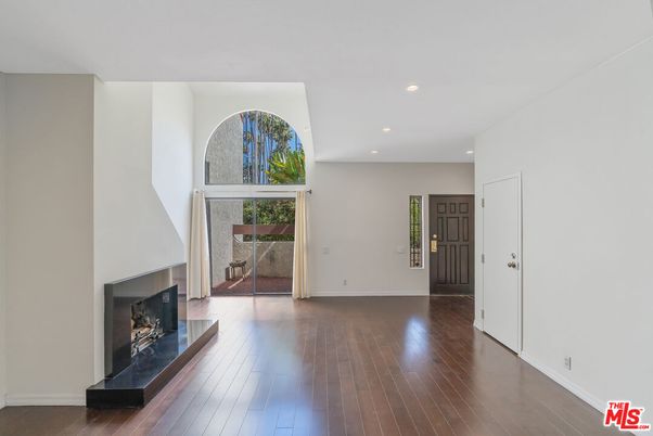 Empty room, Fireplace, Interior, Recessed Lighting, Wood Texture Flooring