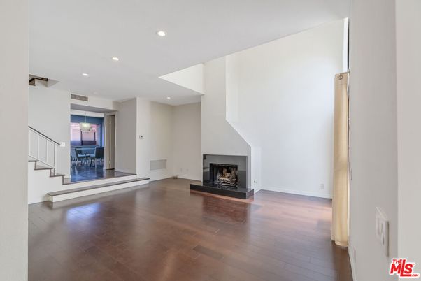 Empty room, Fireplace, Interior, Recessed Lighting, Wood Texture Flooring