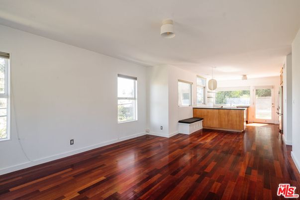 Empty room, Interior, Kitchen, Pendant Lights, Wood Texture Flooring