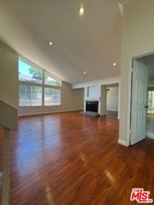 Empty room, Fireplace, Interior, Recessed Lighting, Wood Texture Flooring
