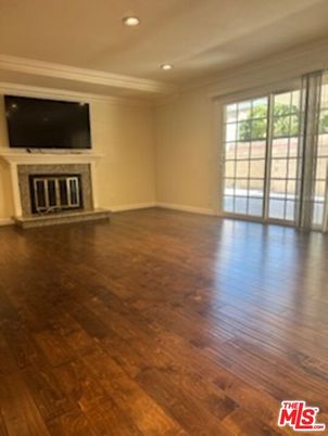 Empty room, Fireplace, Interior, Recessed Lighting, Wood Texture Flooring