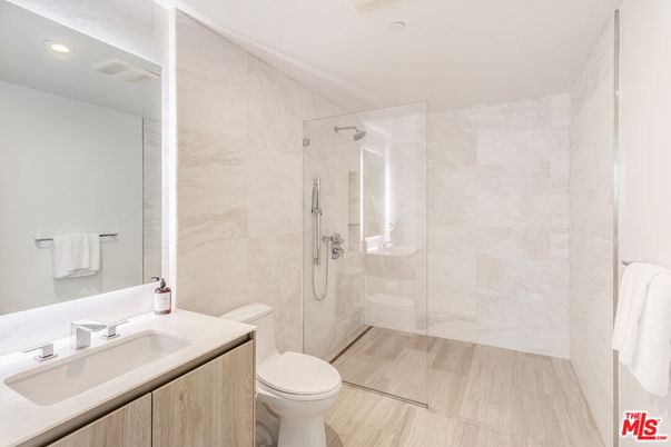 Bathroom, Glass Shower, Interior, Marble Walls, Recessed Lighting