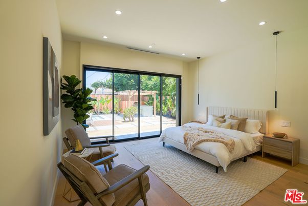 Bedroom, Interior, Pendant Lights, Recessed Lighting, Wood Texture Flooring